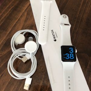 Apple Watch Series 3 38 mm Silver Aluminum with 2 changers & all bands pictured.